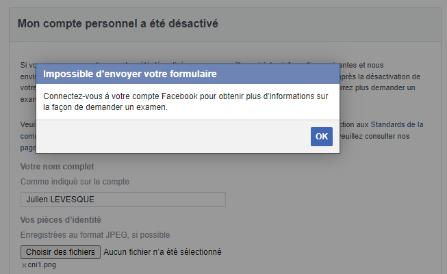 Facebook m'a désactiver