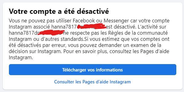 Facebook m'a désactiver